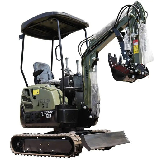 TYPHON TERROR XIII Mini Excavator – 1.3 Ton Trench Digger with Canopy, Hydraulic Thumb Clip, 13.5hp B&S Engine USA