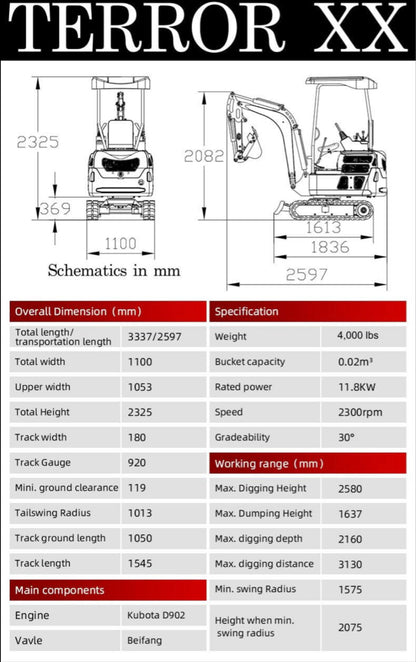 FREE SHIPPING 2025 2 Ton New Mini Excavator EPA certified USA KUBOTA Diesel D902